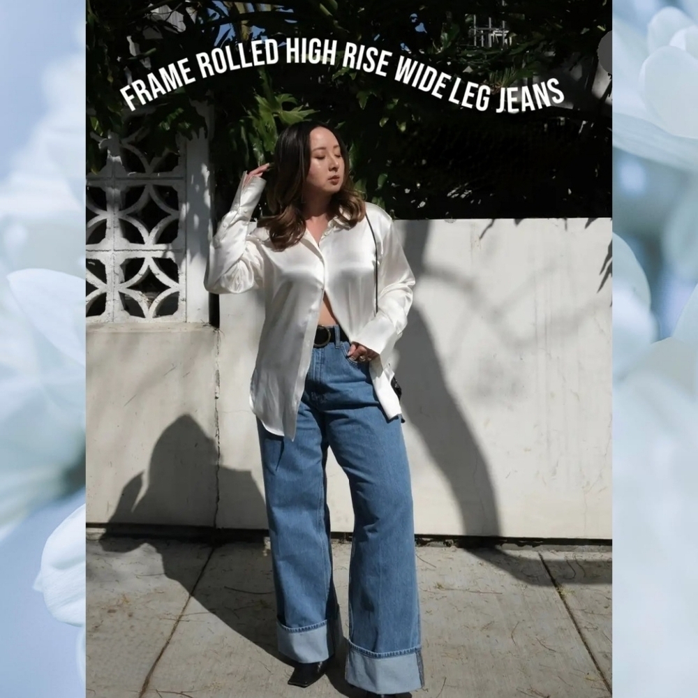 FRAME DENIM Rolled High Rise Cuffed Jeans in Meadow